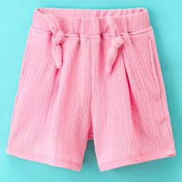 Little Kangaroos Knee Length Shorts With Knot Detailing Solid- Pink-image-22