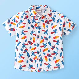 Babyhug 100% Cotton Knit Half Sleeves Regular Shirt with Beach Print - White-image-107