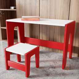Riyan Luxiwood Lio Kids Study Table with Chair White & Red-21