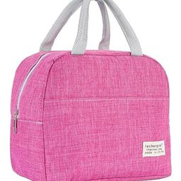 House of Quirk Insulated Reusable Lunch Bag Tote Bag for Three-Layer Thick Fabric Women Lunch Bag for School Picnic Office Outdoor Gym  - Linen Pink-image-116