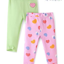 Babyoye Cotton Leggings with Heart Print Pack of 2 - Pink & Green-image-8