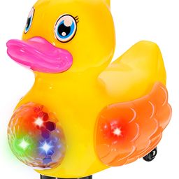 WISHKEY Plastic Duck Bump and Go Toy for Kids, Battery Operated Duck Toy with Flashing lights and Music, Musical Toy for Toddlers with Moving Wings, Yellow, (Pack of 1)-2