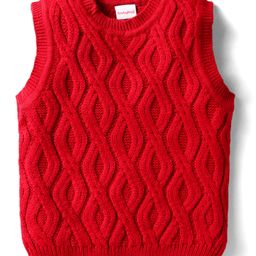 Babyhug Knitted Sleeveless Pullover Sweater Vest with Cable Knit Design - Red-image-91