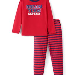 Honeyhap Premium 100% Cotton Night SuitWith Bio Finish Striped & Text Print -High Risk Red-image-56
