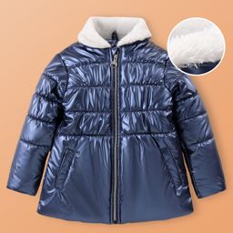 Pine Kids Woven Full Sleeves Padded Quilted Jacket with Fur Detailing At Collar - Blue-image-86