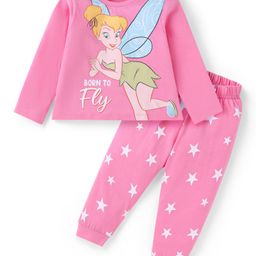 Babyhug Disney Single Jersey Knit Full Sleeves Night Suit With Tinker Bell Graphics - Pink-image-37