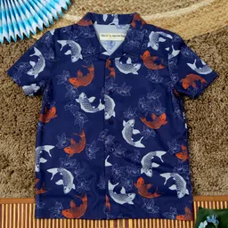 The Lion and the Fish Viscose Half Sleeves Floral Printed Shirt - Navy Blue-picture-17