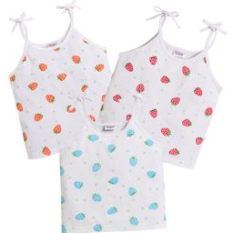 Little Angels Cotton Pack Of 3 Sleeveless Strawberries Printed Jhablas - Red Blue & Orange-image-2