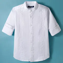 Pine Kids Cotton Woven Full Sleeves Solid Color Party Shirt with Pintuck Detailing - White-picture-10