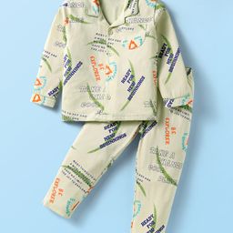Doreme Single Jersey Knit Full Sleeves Co-ord Night Suit with Be Explorer Text Print - Light Green-picture-42