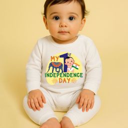 The Peppy Tend 100% Cotton Knit Independence Day Theme Full Sleeves My 1st Independence Day Text Printed Romper - White-image-63