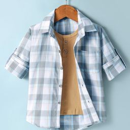 Dapper Dudes Full Sleeves Checked Shirt With Attached Tee - Grey-picture-36