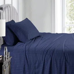 tundwal's Navy Blue Striped Printed Microfiber 210 TC King Bedsheet Sets - 2.23 m x 1.45 m-image-95