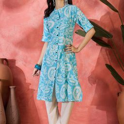 Sangria Ethnic Motifs Printed Pure Cotton A-Line Kurta-picture-14