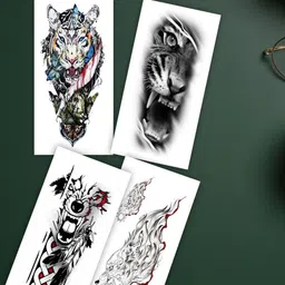 ORDERSHOCK Set Of 4 Tiger & Wolf With Tribal Waterproof Temporary Body Tattoo-picture-22