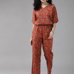 Sangria Printed Pure Cotton Top With Trousers Co-Ords-image-20