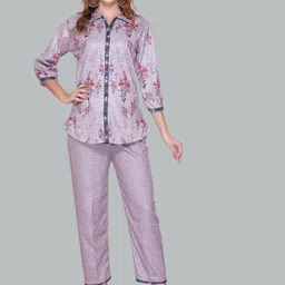 Pink Berry Floral Printed Shirt Collar Shirt With Trousers-picture-36