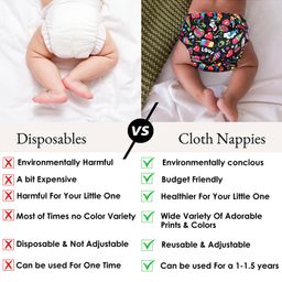 VParents Jumbo Print Reusable And Adjustable Cloth Diaper With  5 Layers Washable  Ultra Absorbent Insert - Multicolor image 5