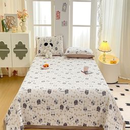 JC HOME Set Of 3 White & Grey Conversational Printed 162 TC Single Bed & Pillow Covers-picture-13