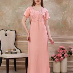 Sand Dune Floral Embroidered Short Sleeves Maxi Nightdress-picture-38