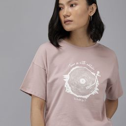 Roadster Women Dusty Pink Pure Cotton T-shirt-image-23