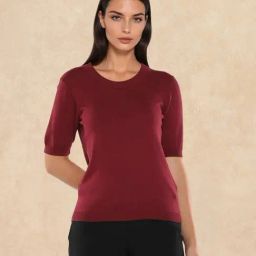 RAREISM Purple Cotton Blend Solid Short Sleeves Sweater-image-32