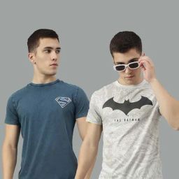 Free Authority Blue & Light Grey Regular Fit Dc Comics Printed Crew T-Shirt - Pack of 2-image-54
