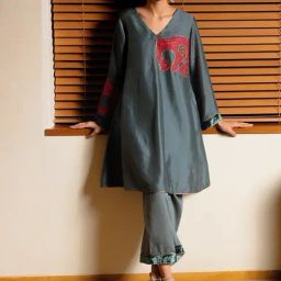 Ganga Fashions Duck Green Raw Silk Suit Set Kurta With Pant-image-80