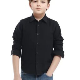 Rare Ones Boys Black Cotton Solid Shirt-image-85