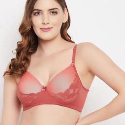 Clovia Orange Lace Work Everyday Bra-image-31