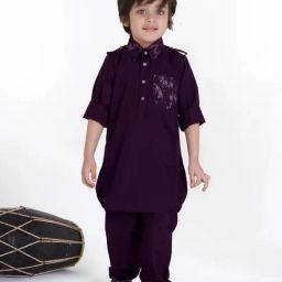 Ministitch Boys Wine Cotton Silk Printed Kurta Set-image-45