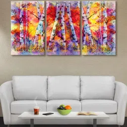 999Store Multicolor Colourful Tree Art 3 Frame Canvas Paintings-25