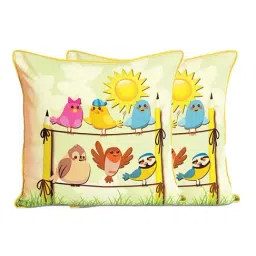 Swayam Yellow & Pink Cotton 210 TC Kids Cushion Covers - Set of 2-image-35
