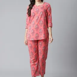 Divena Peach Printed Cotton Top & Pant Set-image-40
