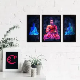 eCraftIndia Set of 3 Meditating Lord Buddha Satin Matt Textured UV Art Painting-12