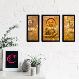 eCraftIndia Set of 3 Meditating Lord Buddha Satin Matt Textured UV Art Painting-37