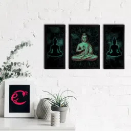 eCraftIndia Set of 3 Meditating Lord Buddha Satin Matt Textured UV Art Painting-38