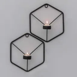 Homesake 'Hexagon Easter' Black Metal Wall Candle Holder With Tea Light Candle - Set of 2-image-68