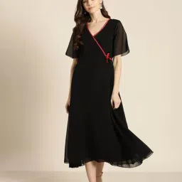 Qurvii Black Midi Wrap Dress-image-7