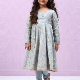 Biba Kids Powdered Blue & Peach Embroidered Full Sleeves Kurta Set-picture-14