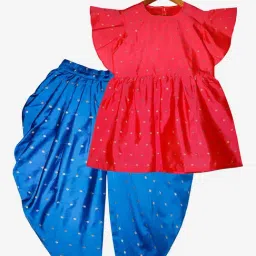Kiddopanti Kids Pink & Blue Embellished Top with Harem Pants-picture-20