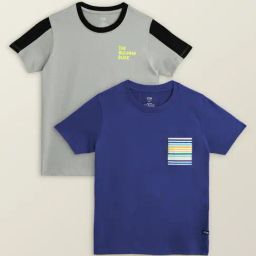 XY Life Kids Blue & Grey Cotton Relaxed Fit T-Shirts (Pack of 2)-image-32