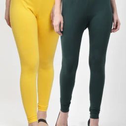 Gracit Yellow & Green Mid Rise Leggings - Pack Of 2-image-80