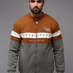 Showoff Grey Cotton Regular Fit Colour Block Sweatshirt-13
