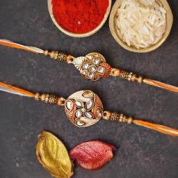 eCraftIndia Set of 2 Floral Rakhis for Brothers with Sibling Agreement & Roli Chawal Pack-image-74