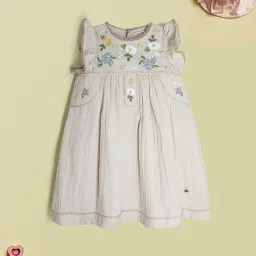 Cherry Crumble By Nitt Hyman Kids Beige Embroidered Dress-image-91