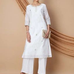 Melange By Lifestyle White Regular Fit Embroidered Kurtas-picture-48