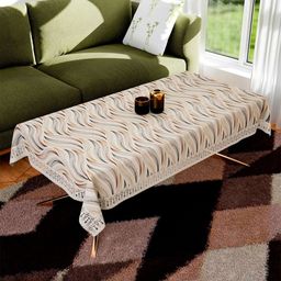 Aura Cream-Coloured & Brown Floral Printed Anti-Skid Cotton 4-Seater Table Cover-17