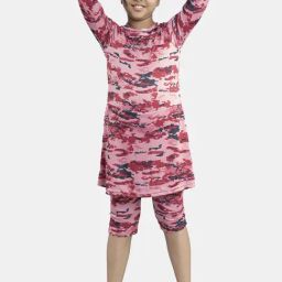 Kiddopanti Kids Pink & Maroon Printed Full Sleeves Swim Dress-image-20