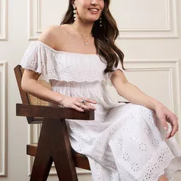 ZUMMER Off-Shoulder Ruffled Fit & Flare Midi Dress-image-82
